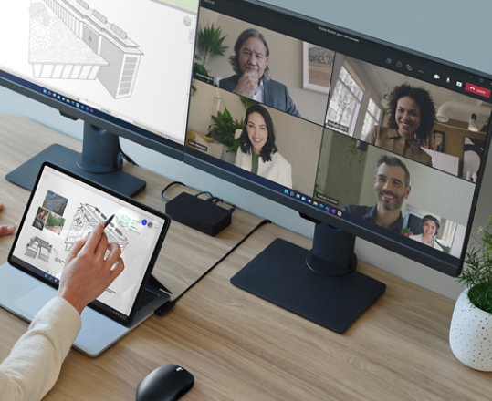 Woman meeting with coworkers over Microsoft Teams