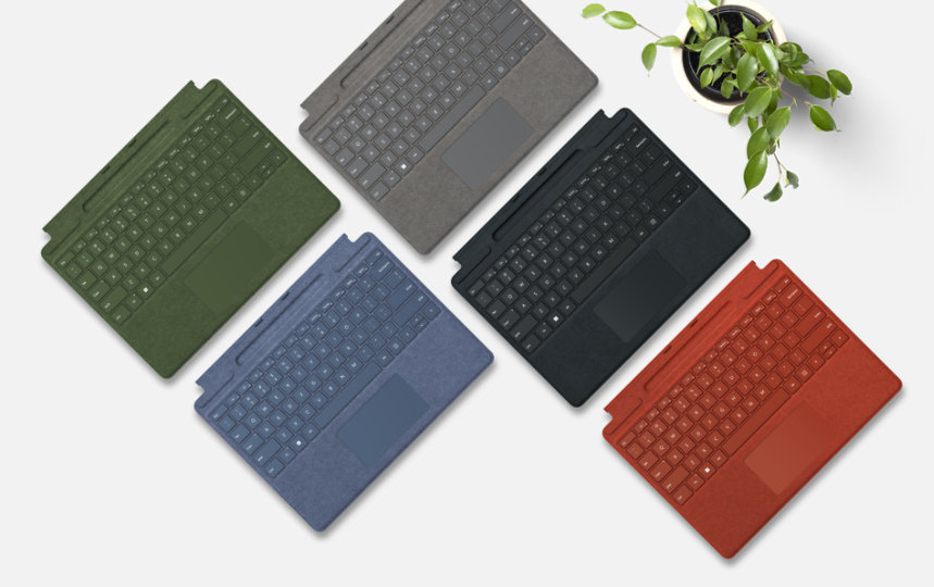 Surface Pro Signature Keyboard devices in a variety of colors.