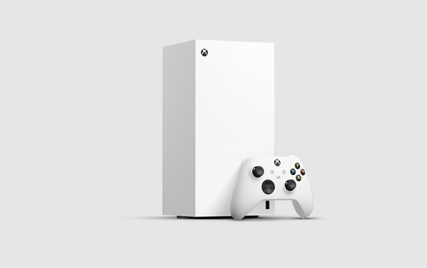 Xbox Series X Robot White Digital Edition and wireless controller.