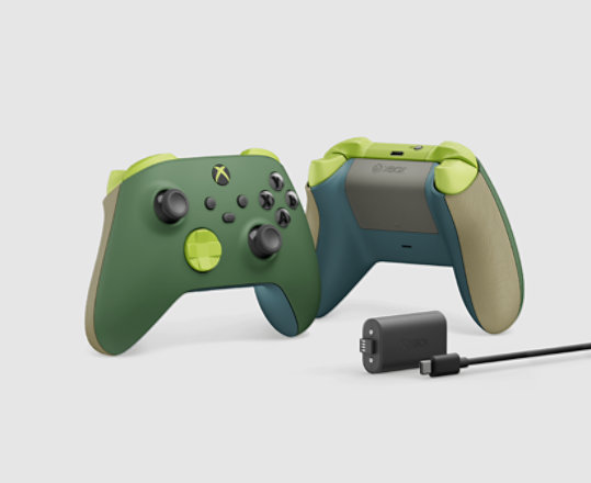 Xbox Wireless Controller – Remix Special Edition mit wiederaufladbarem Xbox-Akku: Vorder- und Rückansicht