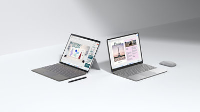 Dois laptops com aplicativos Microsoft 365.