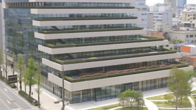 building with trees