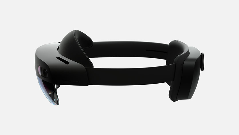 HoloLens 2 device with brow pad, left side view.