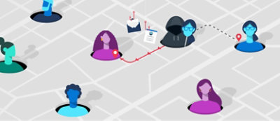 Animatie van een groep personen op een kaart.