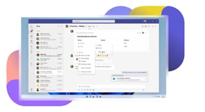 A desktop display of a user viewing more options for messages in a group chat in Teams