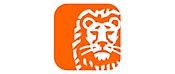 Logotipas su baltos spalvos stilizuotu tigro veidu oranžinio suapvalinto kvadrato centre juodame fone.