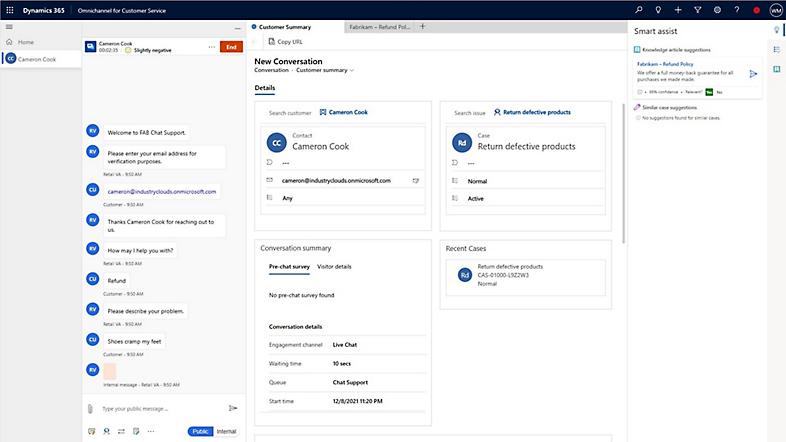 A new customer conversation being logged in Dynamics 365 Omnichannel for Customer Service.