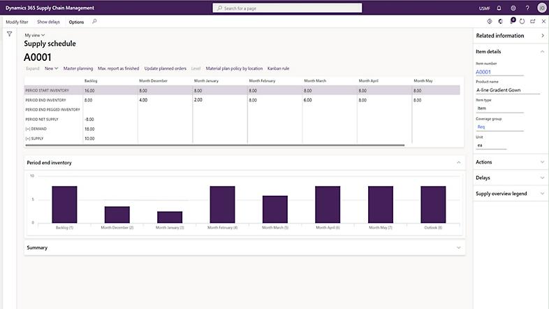 Een toeleveringsplanning in Dynamics 365 Supply Chain Management.
