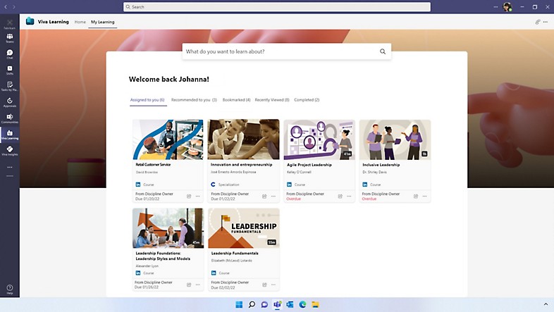 The My Learning dashboard in Microsoft Viva Learning on Teams.