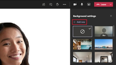 Les paramètres d’arrière-plan dans un appel Teams avec le bouton Ajouter un nouvel arrière-plan encerclé.