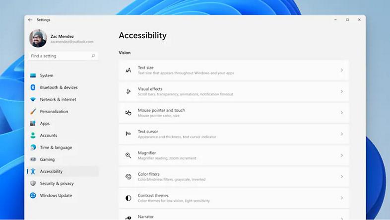 The accessibility settings in Windows 11.