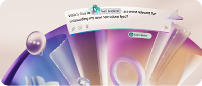 Illustration of an AI-powered search experience helping identify relevant team resource files for onboarding a new operations lead.