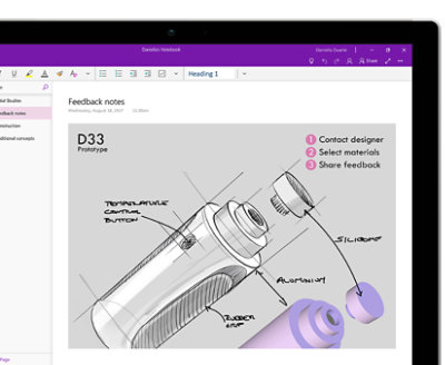 Fotografía de la pantalla de una tableta o portátil en la que se muestra el bloc de notas de una persona en OneNote