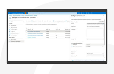 A governance workbook detailing resource status and governance rules in Defender for Cloud.