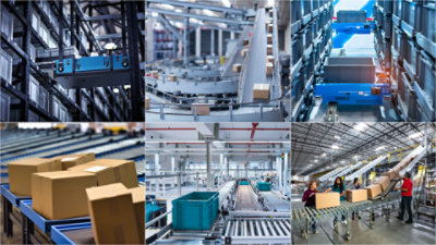 Tiled set of images that show material handling flow.