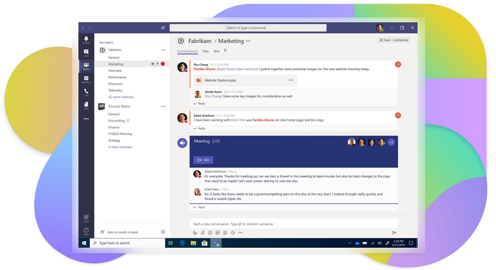 Una aplicación personalizada para un equipo en Teams que muestra una reunión a la que los usuarios pueden unirse en el chat.
