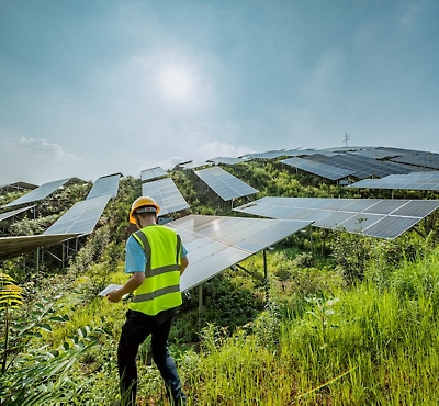 A person working in a solar field