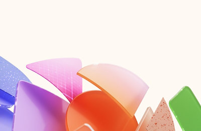 A bunch of colorful shapes are arranged on a white background.