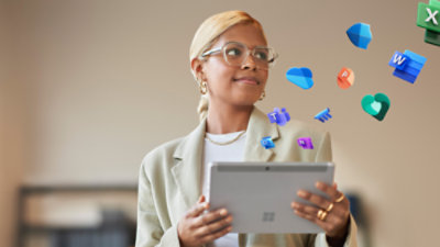 A women holding a tab