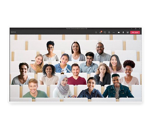 Ein Teams-Videoanruf im Zusammen-Modus, durch den eine Hörsaalumgebung simuliert wird.