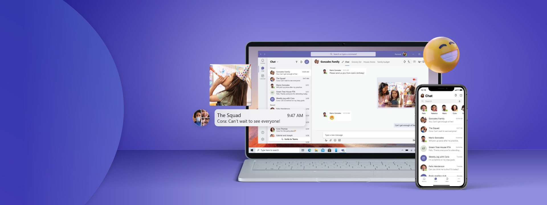 A laptop and a mobile phone displaying Teams chats.