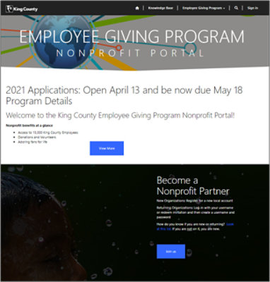 Screenshot of Giving Program Landing Page