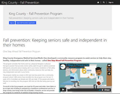 Screenshot of Senior Program Landing Page