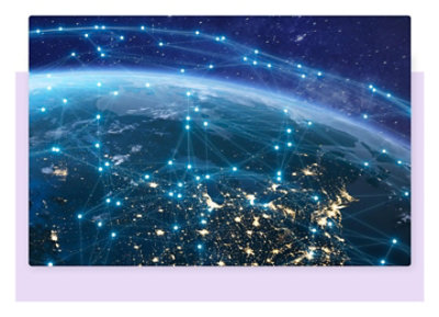 Una vista de realidad aumentada de una red global alrededor del mundo.