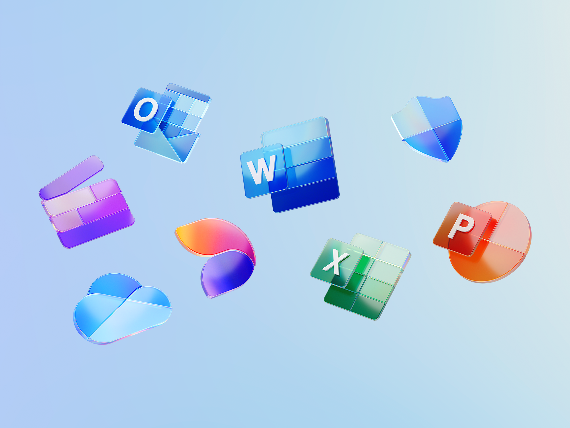 Various apps that are part of a Microsoft 365 subscription, such as Word, Excel, PowerPoint, Defender, Outlook, OneDrive, Clipchamp and Designer
