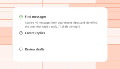 Computer screen Displaying a message interface with text about identifying and drafting replies for messages.