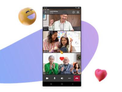 A Teams video call between family members.