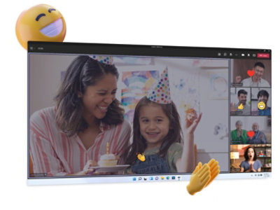 A Teams video call between family members using reactions. 
