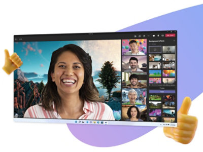 A Teams video call where the participants are using custom backgrounds.