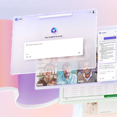 Plusieurs onglets montrant Copilot utilisé dans des applications Microsoft 365