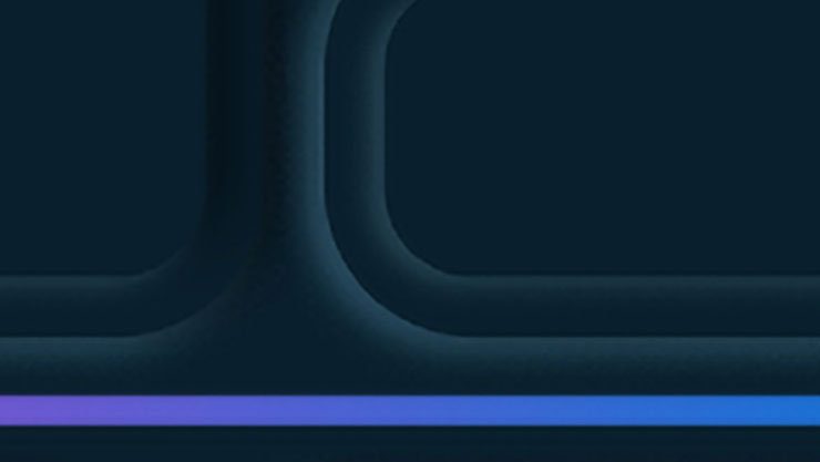 Eine leuchtende Linie in Lila- und Blautönen vor einem dunklen Hintergrund, auf dem sich abgerundete, dreidimensionale Formen abzweigen.