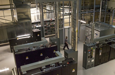 A top down view of a server room 