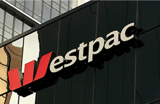 Photo of the Westpac Banking Corporation logo on one of its regional offices, Australia's first and oldest bank based in Sydney