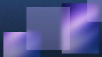 Abstract blue and purple translucent squares on a textured dark background.