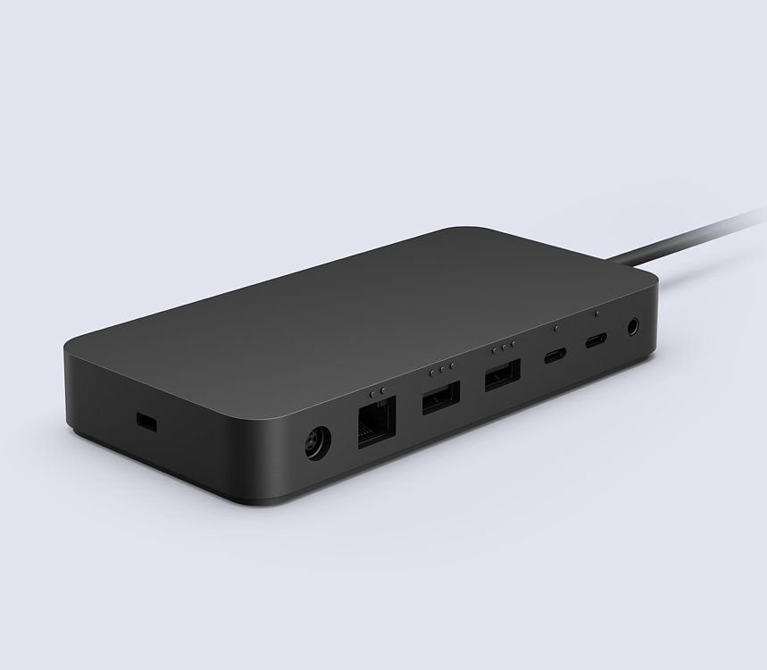 The rear-facing ports on a Surface Thunderbolt™ 4 Dock for Business.