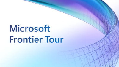 Microsoft Frontier Tour banner with abstract blue and purple design