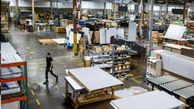 A person walking in a factory