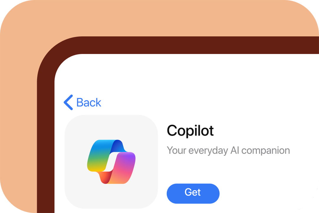 Copilot app on a mobile phone on a light orange background