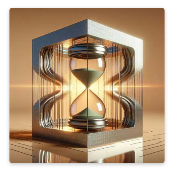 A 3D image of a shiny, futuristic hourglass