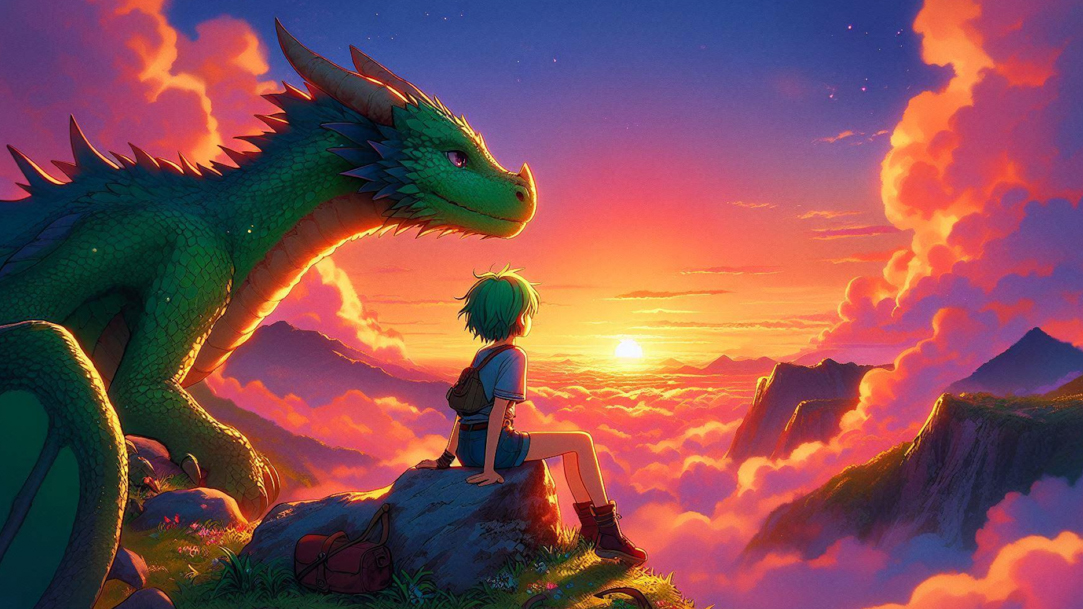 A Shojo-style image of a girl and her dragon
