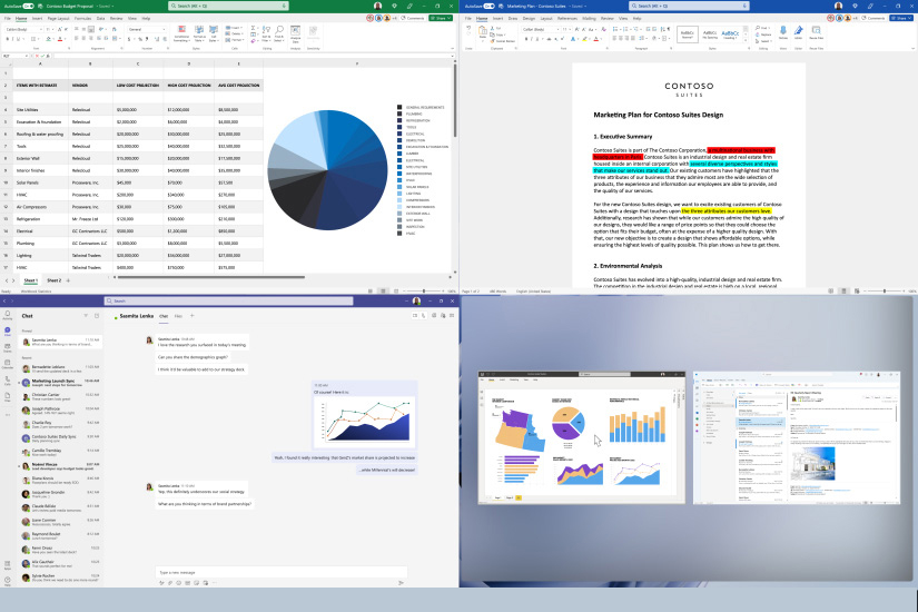 Un dispositivo Surface Studio 2+ sul quale sono visualizzati dei layout affiancati