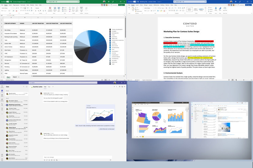 A Surface Studio 2+ is observed with snap layout on the screen