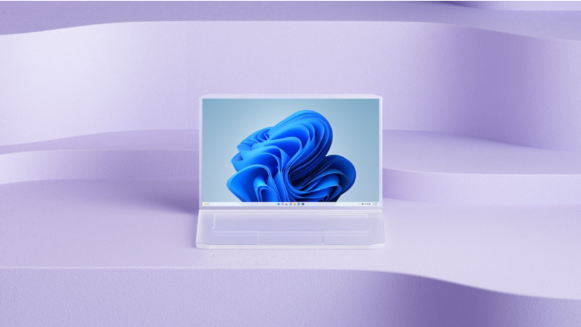  A Surface laptop open on a multilevel table