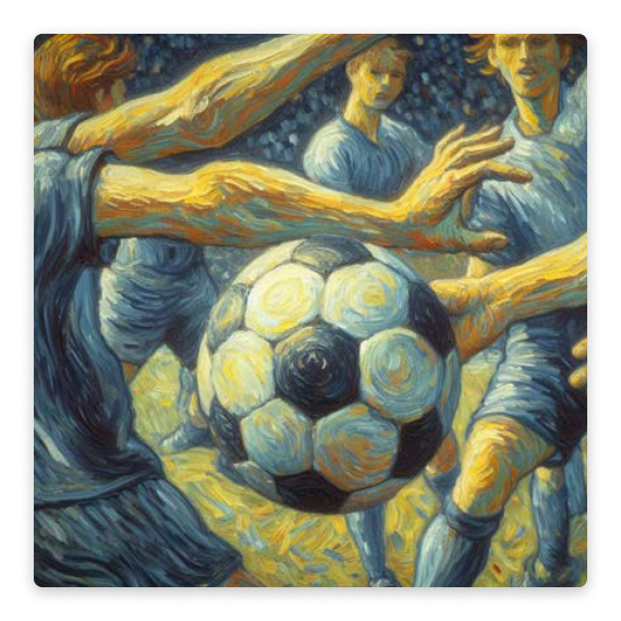 A Van Gogh-inspired painting of women playing soccer