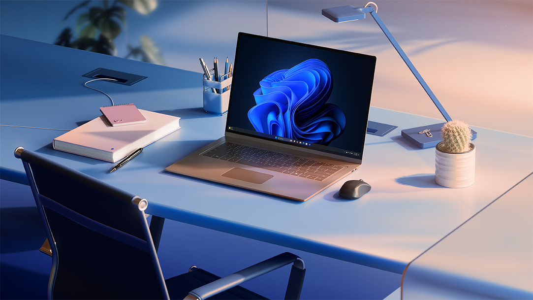 A Windows PC on a desk in an office setting