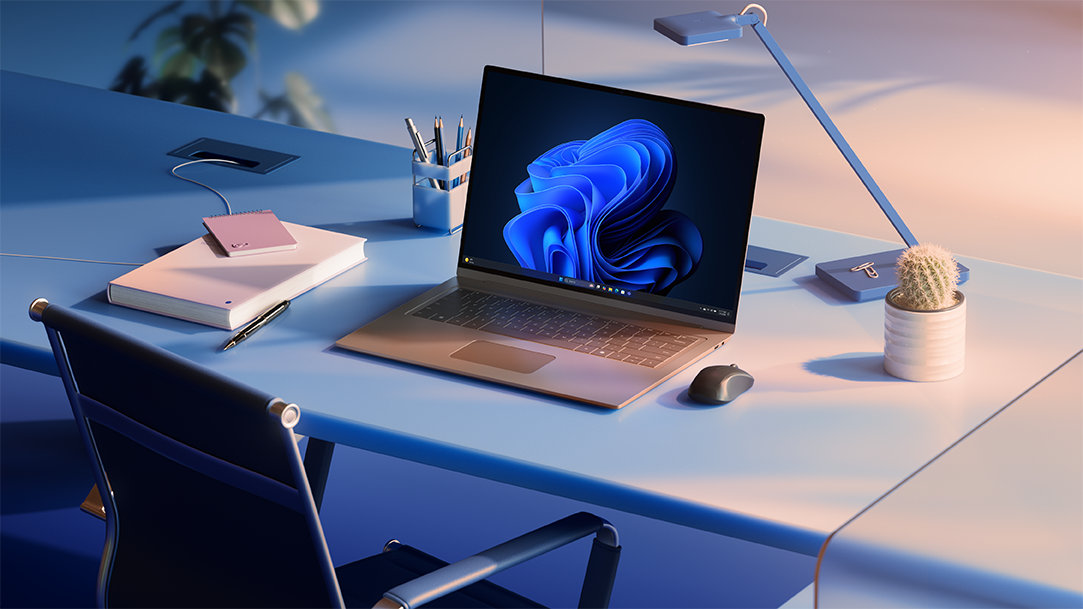 A Windows PC on a desk in an office setting